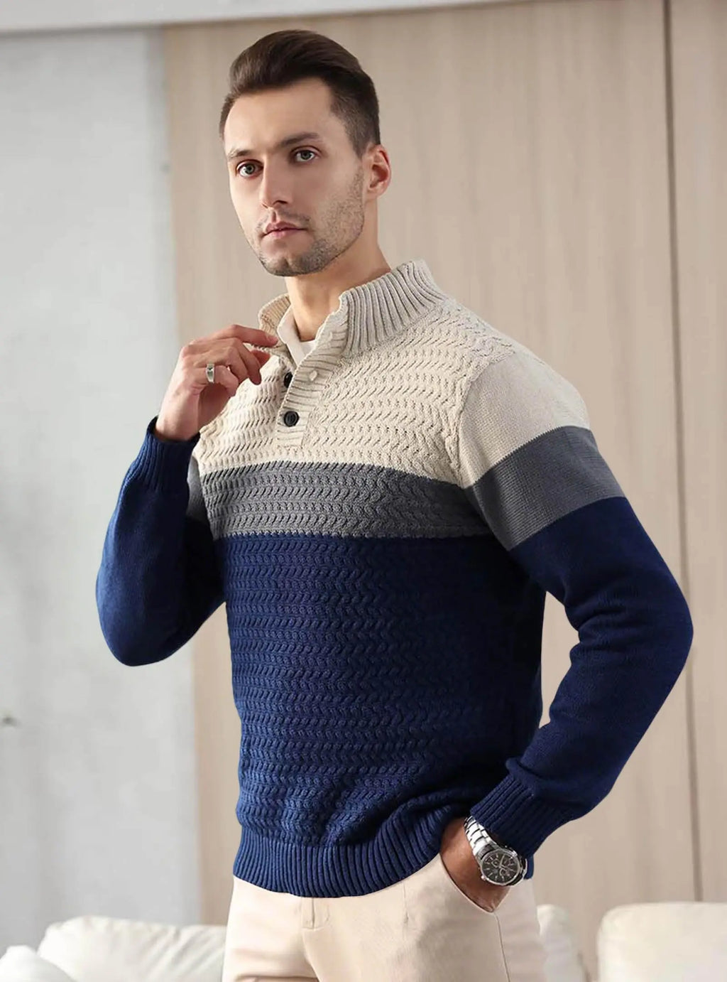 Arlo Knit Cotton-Blend Henley Sweater